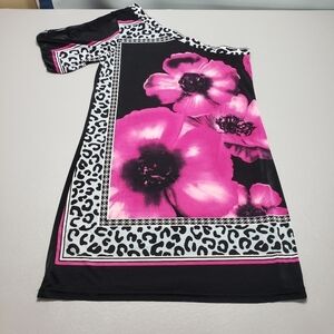 Chesley pink flower print one shoulder mini dress women's size large
